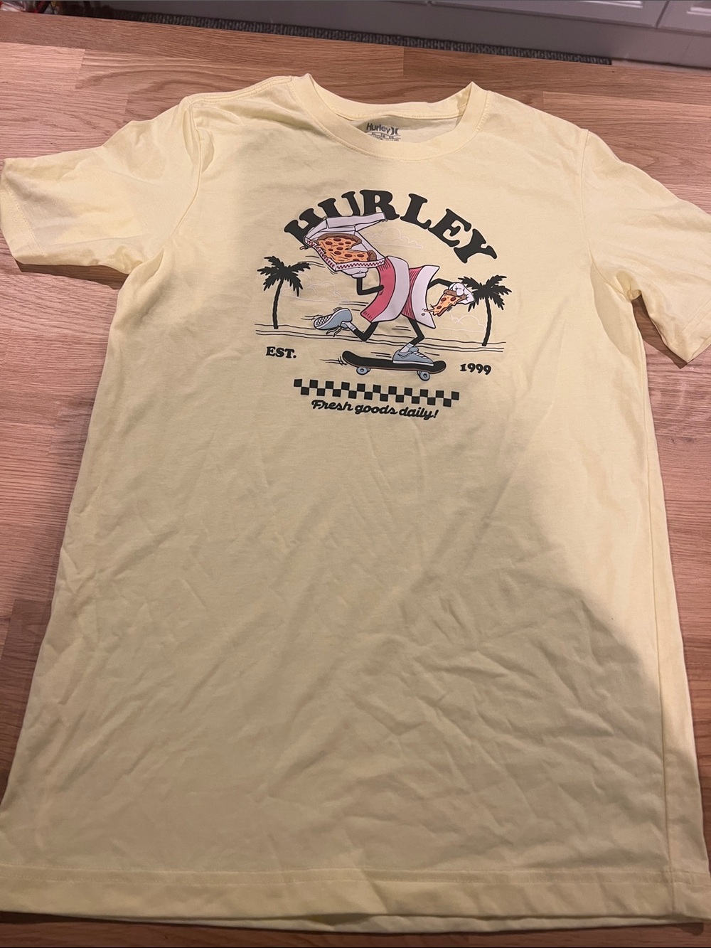 Hurley Pale Yellow Skateboarding Pizza Graphic Tee